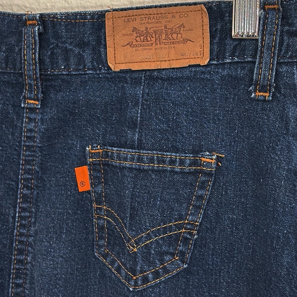 VINTAGE Levi’S 70’s Denim Skirt Orange Tab Dark Denim Button Up Size Small - Picture 4 of 6